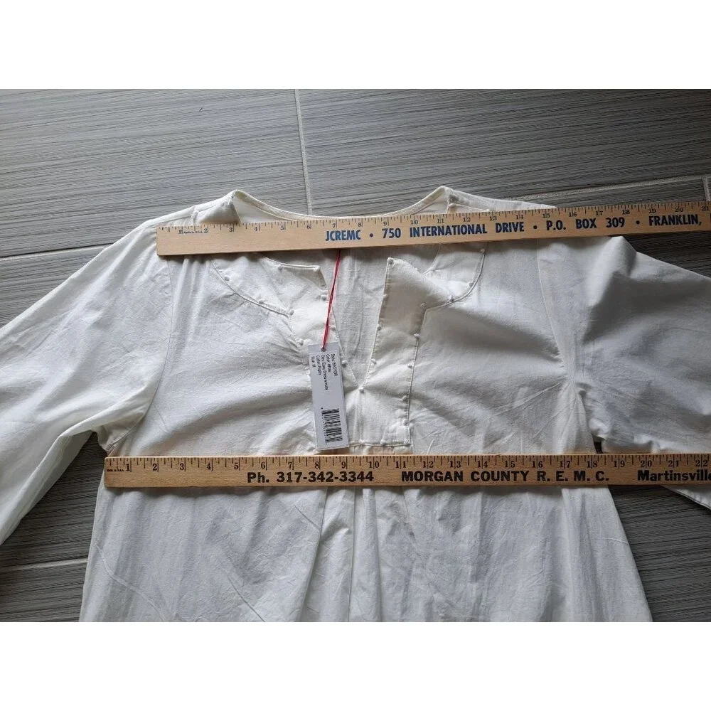 New Frances Valentine White Cotton Poplin Easy Dress  Nubs Lagenlook Pockets M - Picture 12 of 16